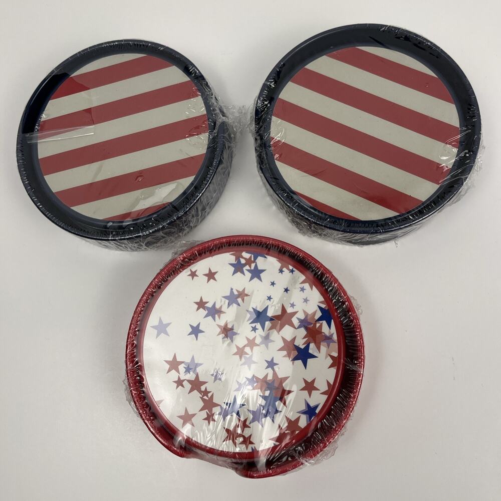 Pfaltzgraff Stars Stripes 4th of July Coasters Holders 4 per Pack Lot Of 3 Packs
